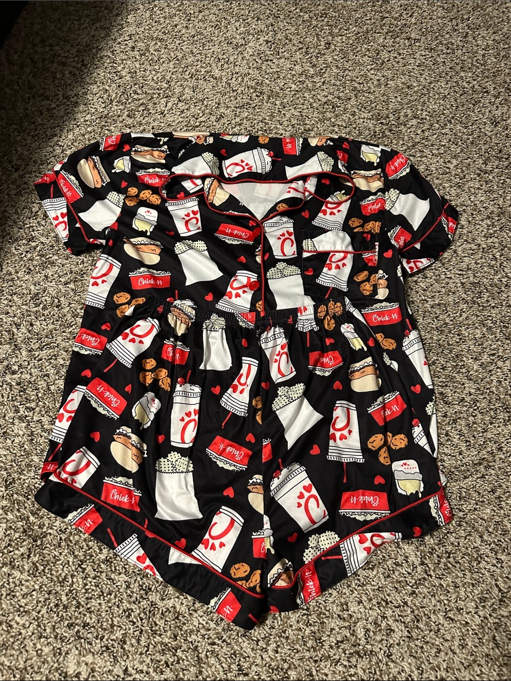 Women’s Black Chick-fil-A Themed Short Pajama Set